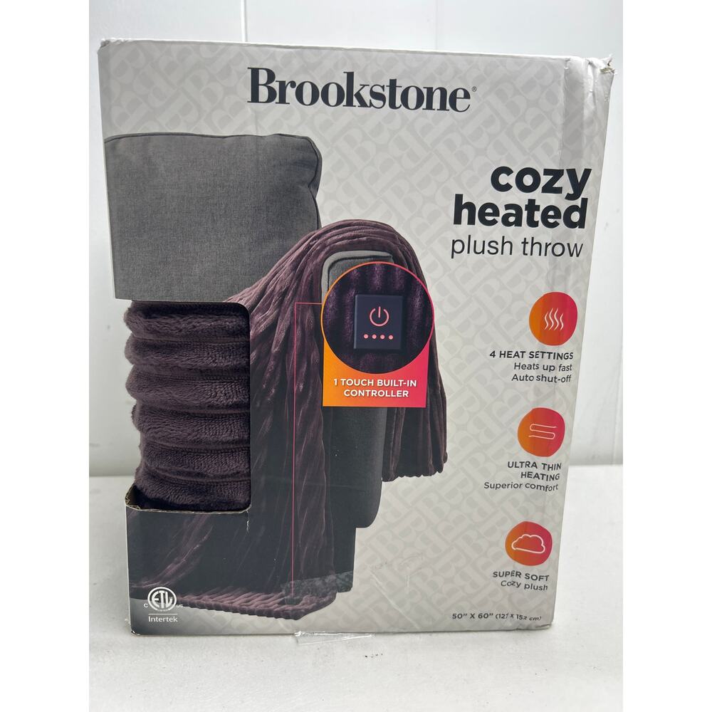 Brookstone Heated Cozy Throw Purple Raisin Ribbed Plush NEW